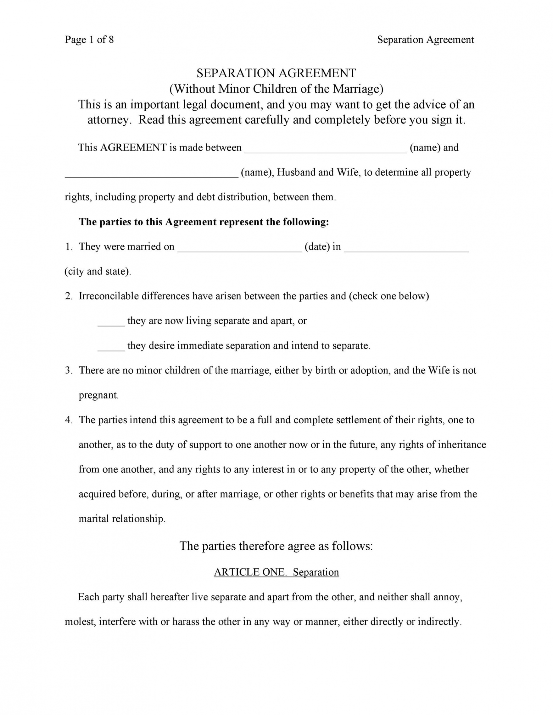 printable 43 official separation agreement templates  letters  forms separation and property settlement agreement template pdf