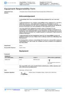 printable employee equipment responsibility form free and editable employee equipment agreement template doc