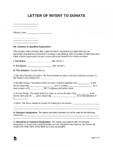 printable free letter of intent to donate  word  pdf  eforms  free charitable donation agreement template example