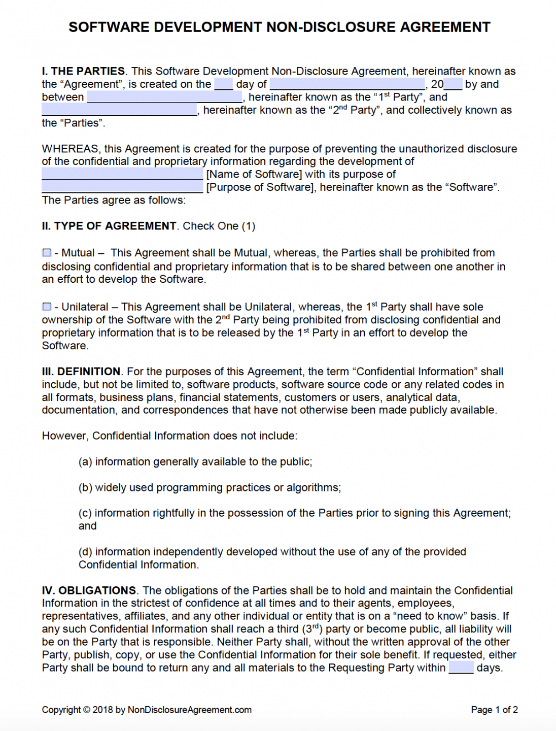 printable free software development nondisclosure agreement nda freelance non disclosure agreement template