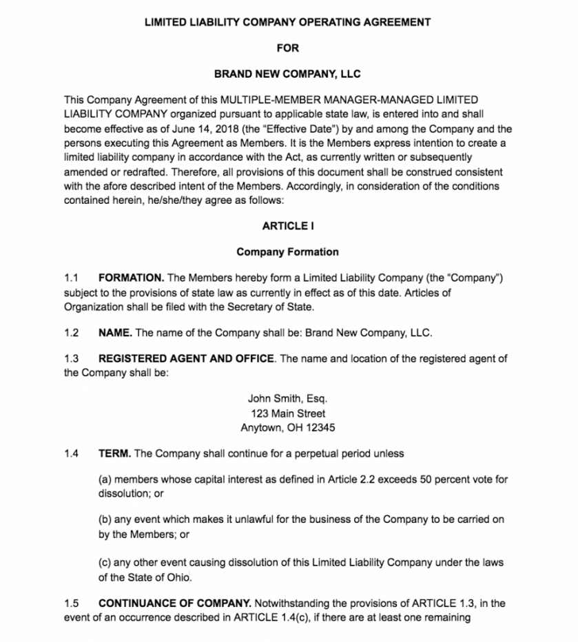 Printable How To Create An Llc Operating Agreement Free Templates Law 