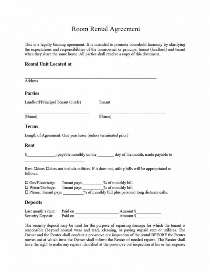 printable room rental agreement template idea addictionary private