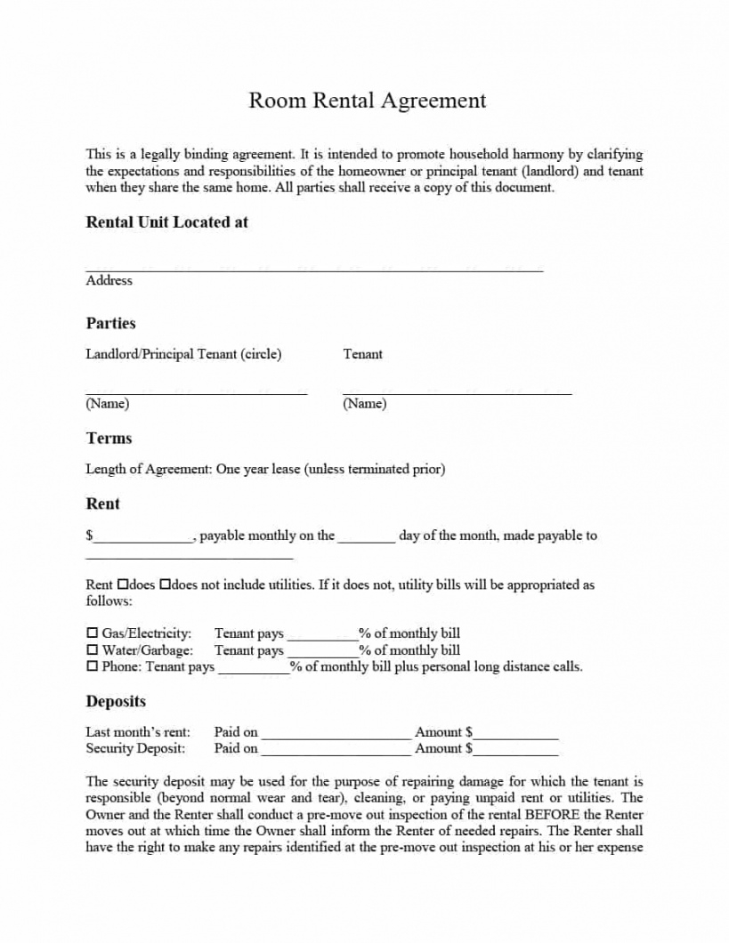 printable room rental agreement template idea ~ addictionary private rental agreement template excel