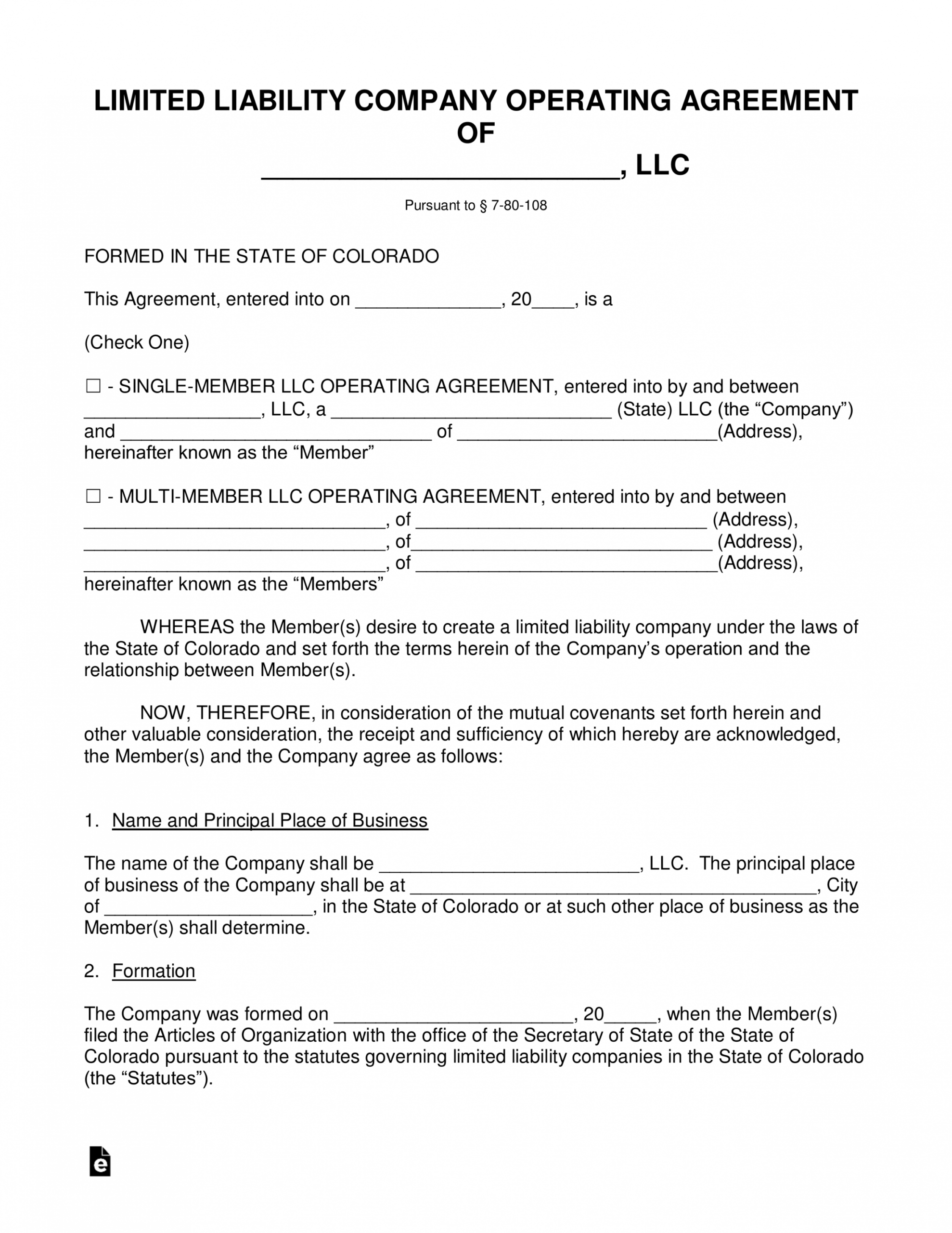 sample free colorado llc operating agreement templates  pdf  word law firm operating agreement template excel