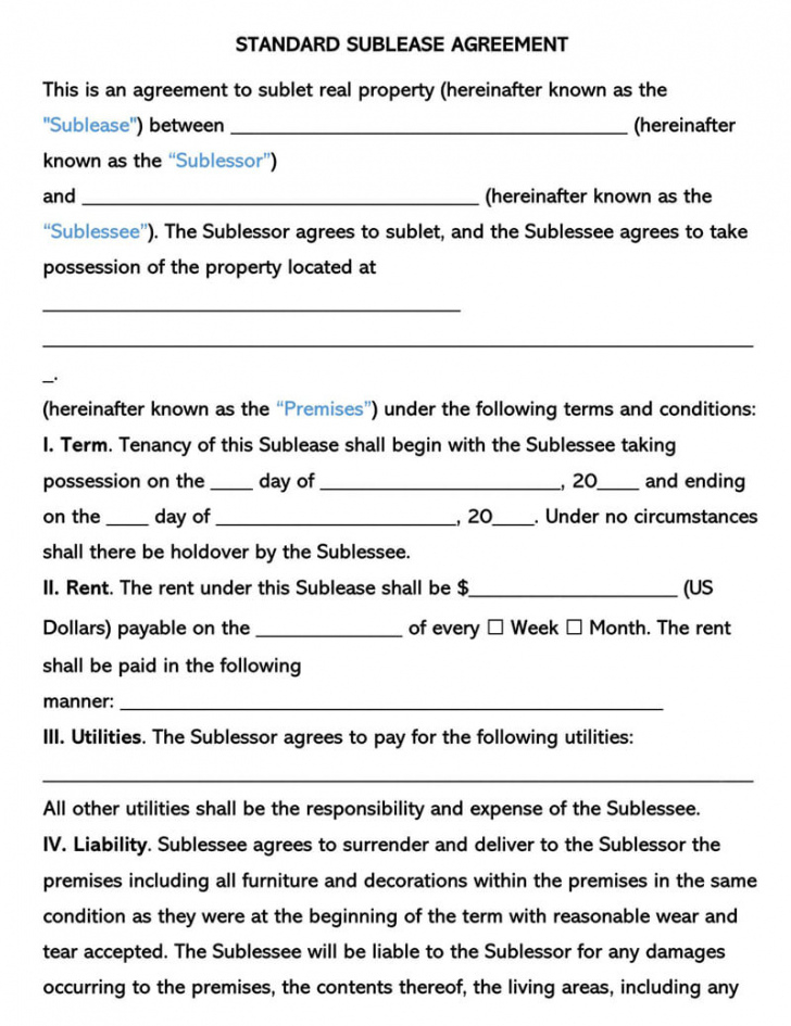 Commercial Sublease Agreement Template