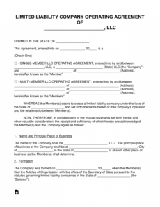 sample free llc operating agreement templates  pdf  word  eforms owner operator agreement template sample