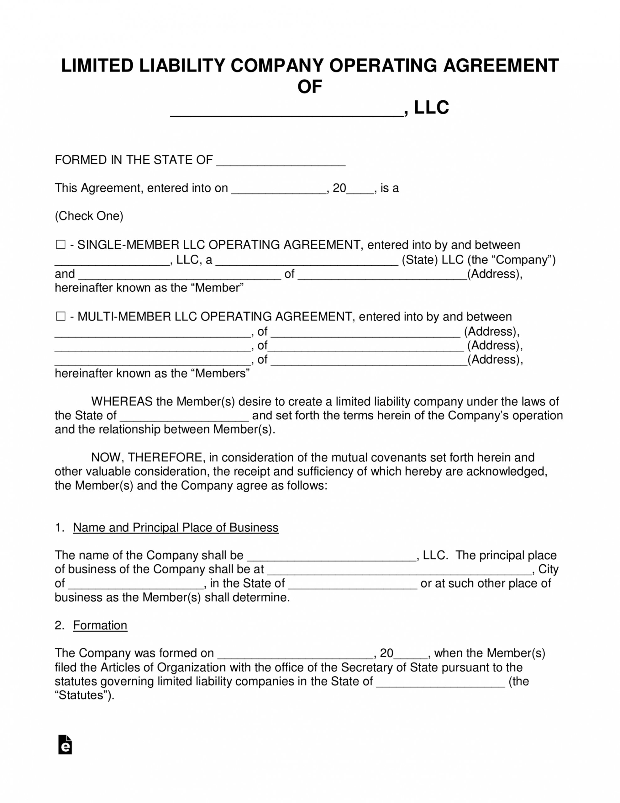 Sample Free Llc Operating Agreement Templates Pdf Word Eforms Owner