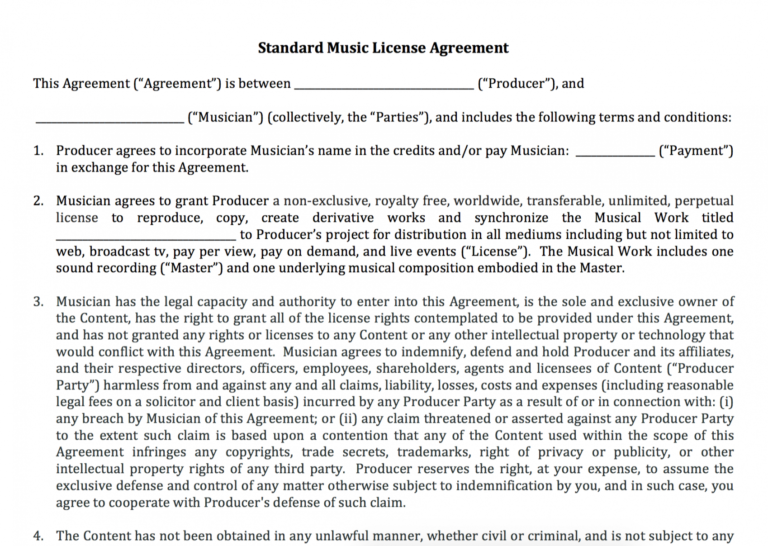 Sample Standard Music License Agreement Nimia Music License Agreement