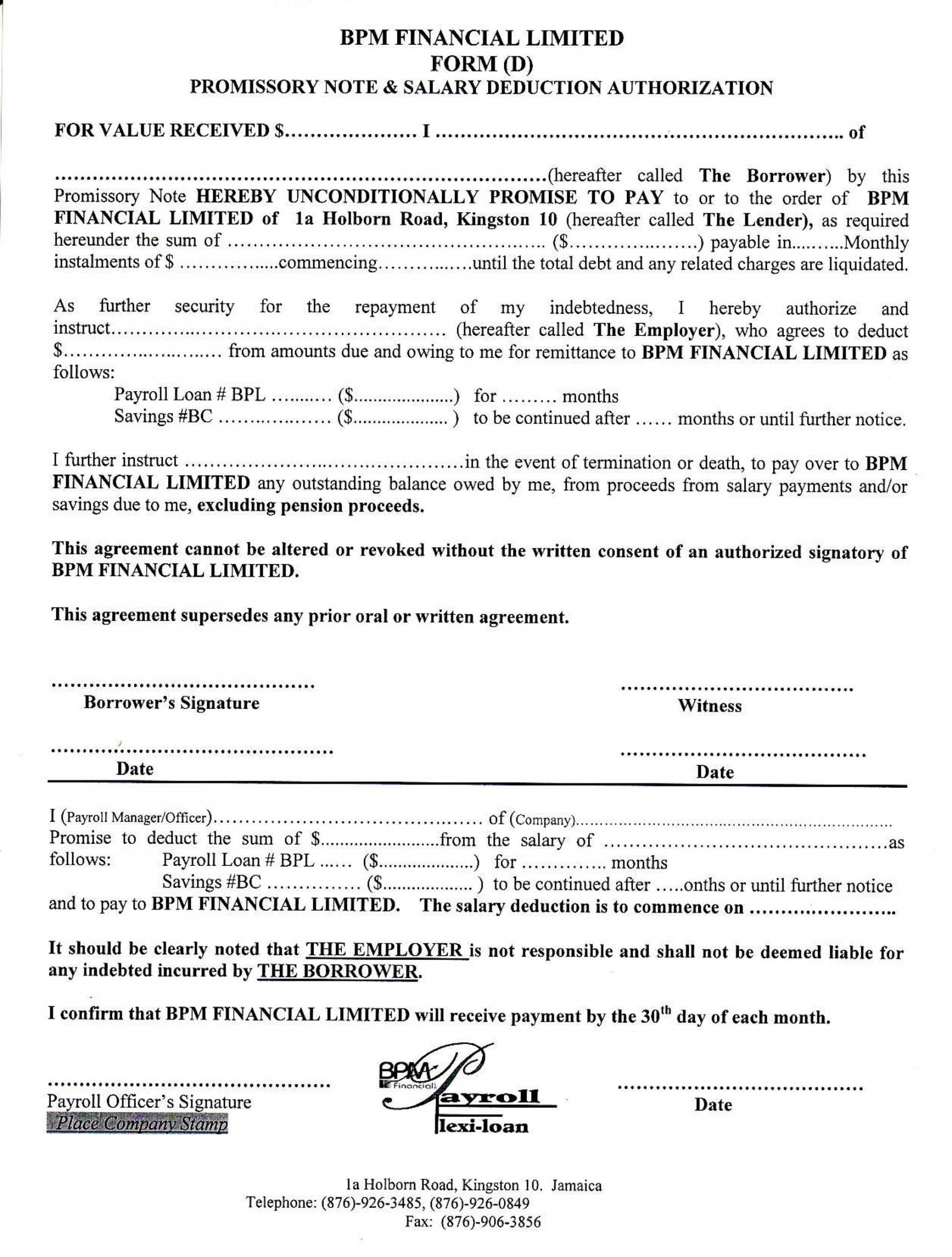 Promise To Pay Agreement Template