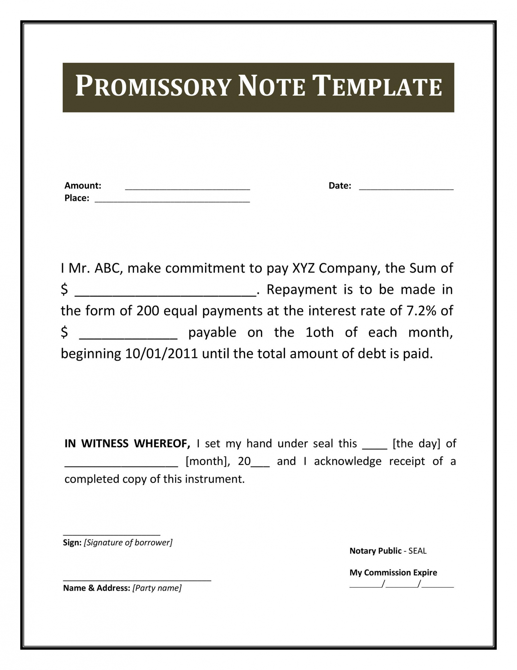 Promissory Note Agreement Template