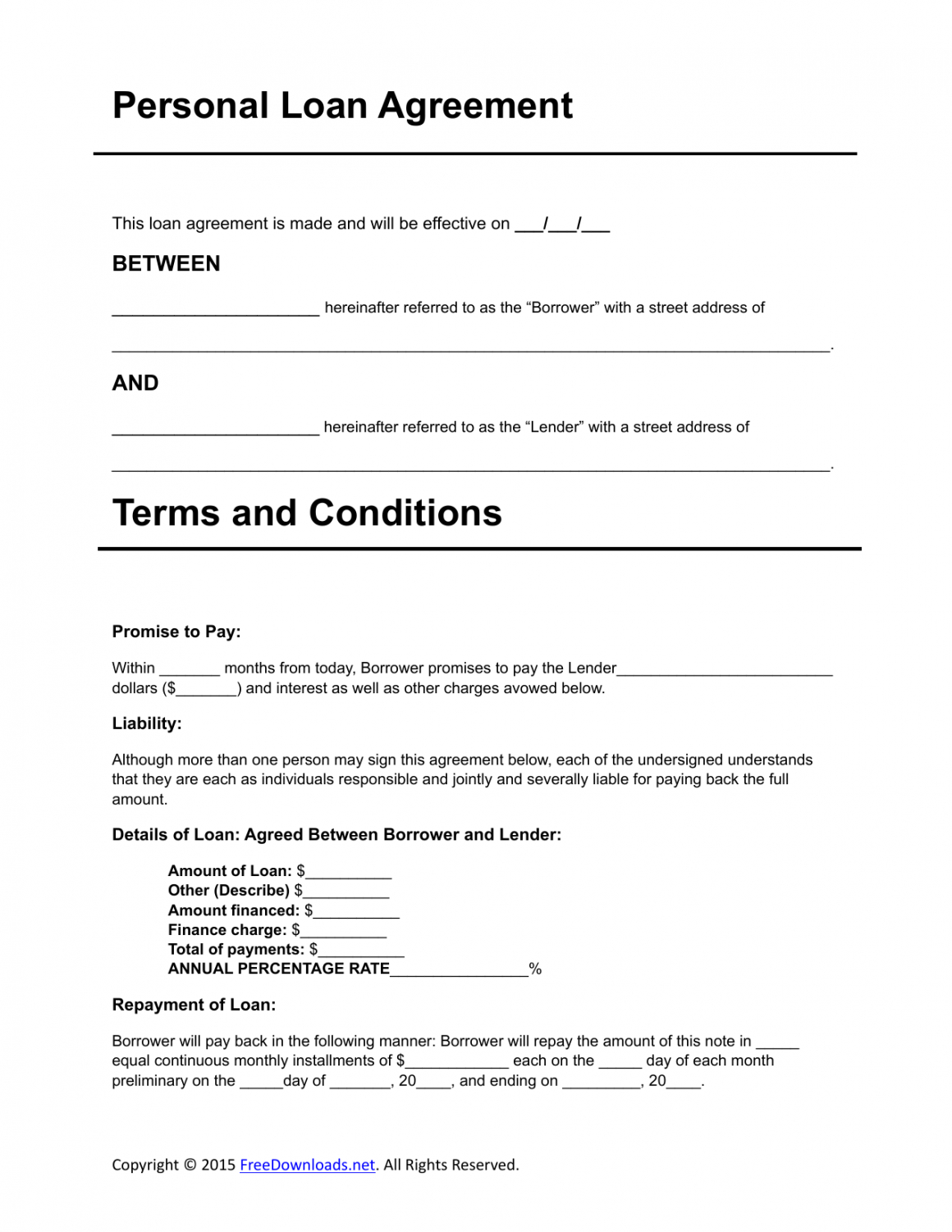 editable download personal loan agreement template  pdf  rtf  word private agreement template pdf