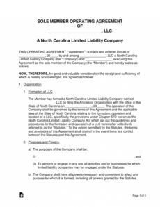 editable free north carolina single member llc operating agreement north carolina llc operating agreement template example