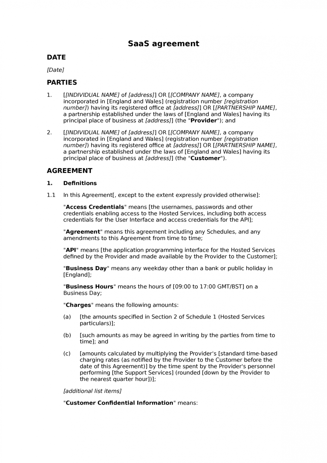 Editable Free Saas Agreement Docular Saas License Agreement Template