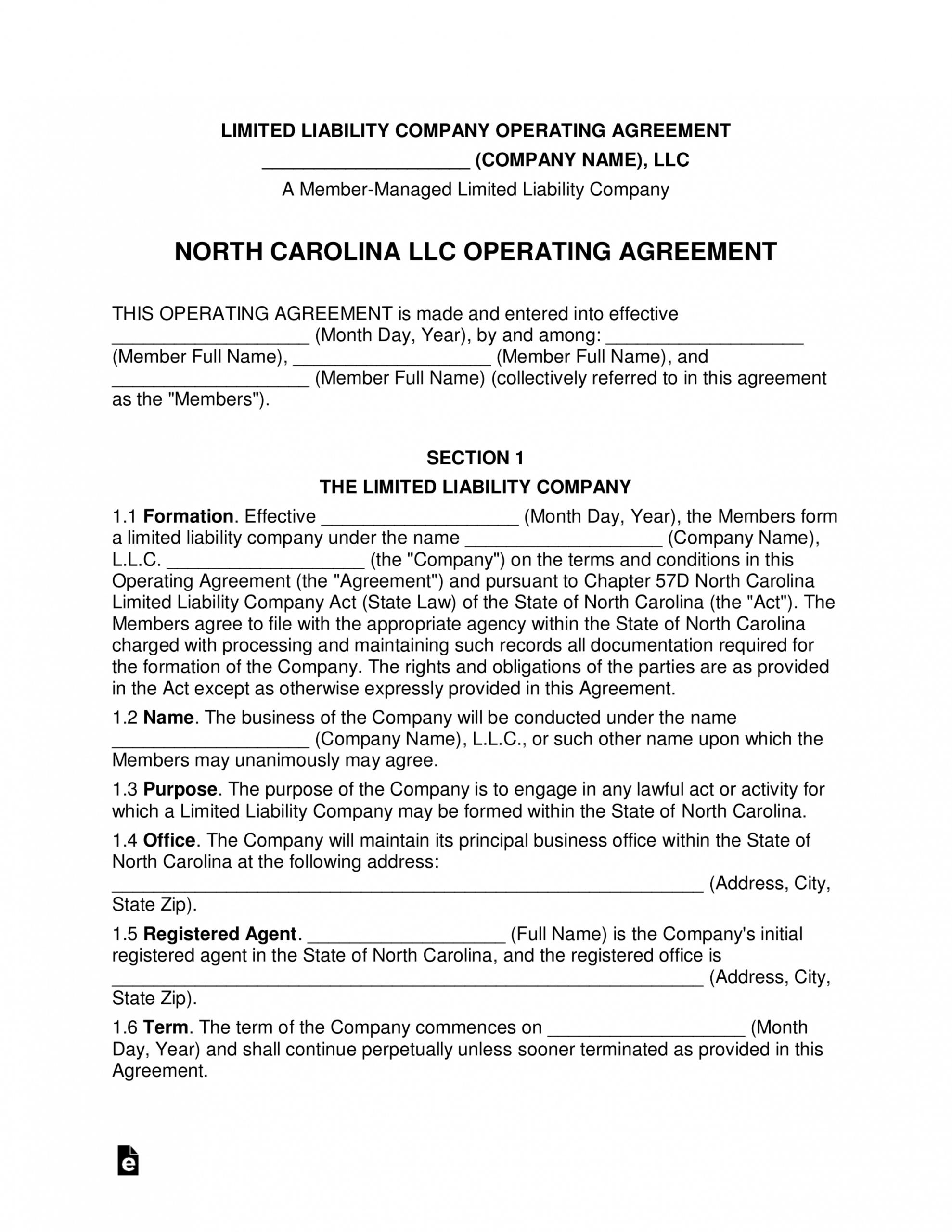 editable north carolina multimember llc operating agreement form north carolina llc operating agreement template word