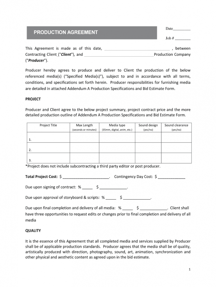 Editable Production Agreement Fill Online Printable Fillable Executive