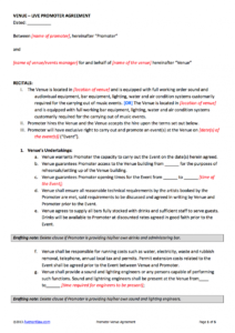 editable promoter  venue contract template venue agreement template doc