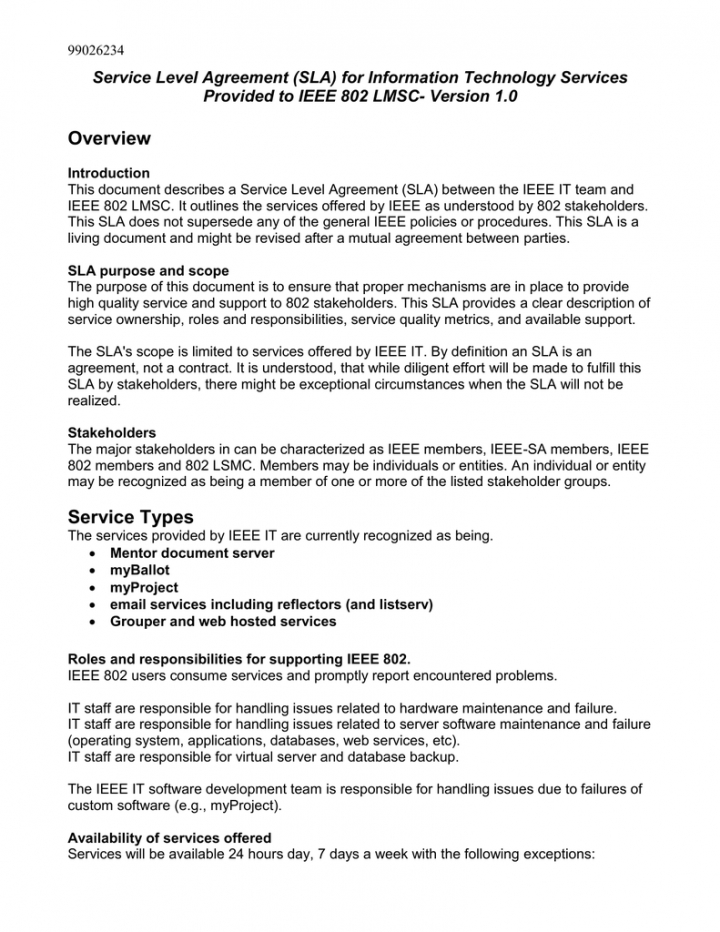 editable service level agreement sla for information technology service level agreement template software pdf