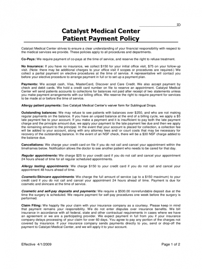 free payment policy template  2 free templates in pdf word financial agreement template for medical office doc