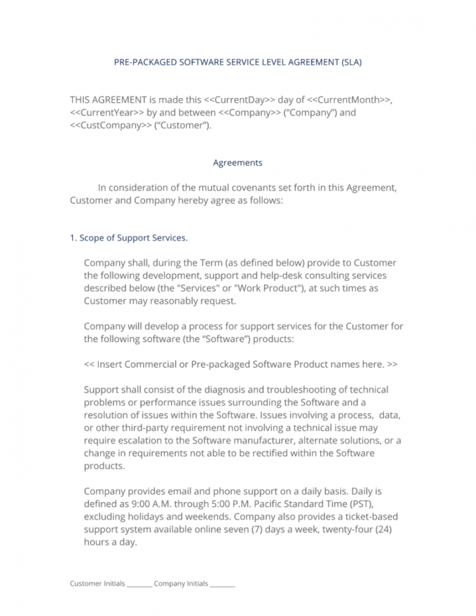 Free Prepackaged Software Service Level Agreement 3 Easy Steps Service 