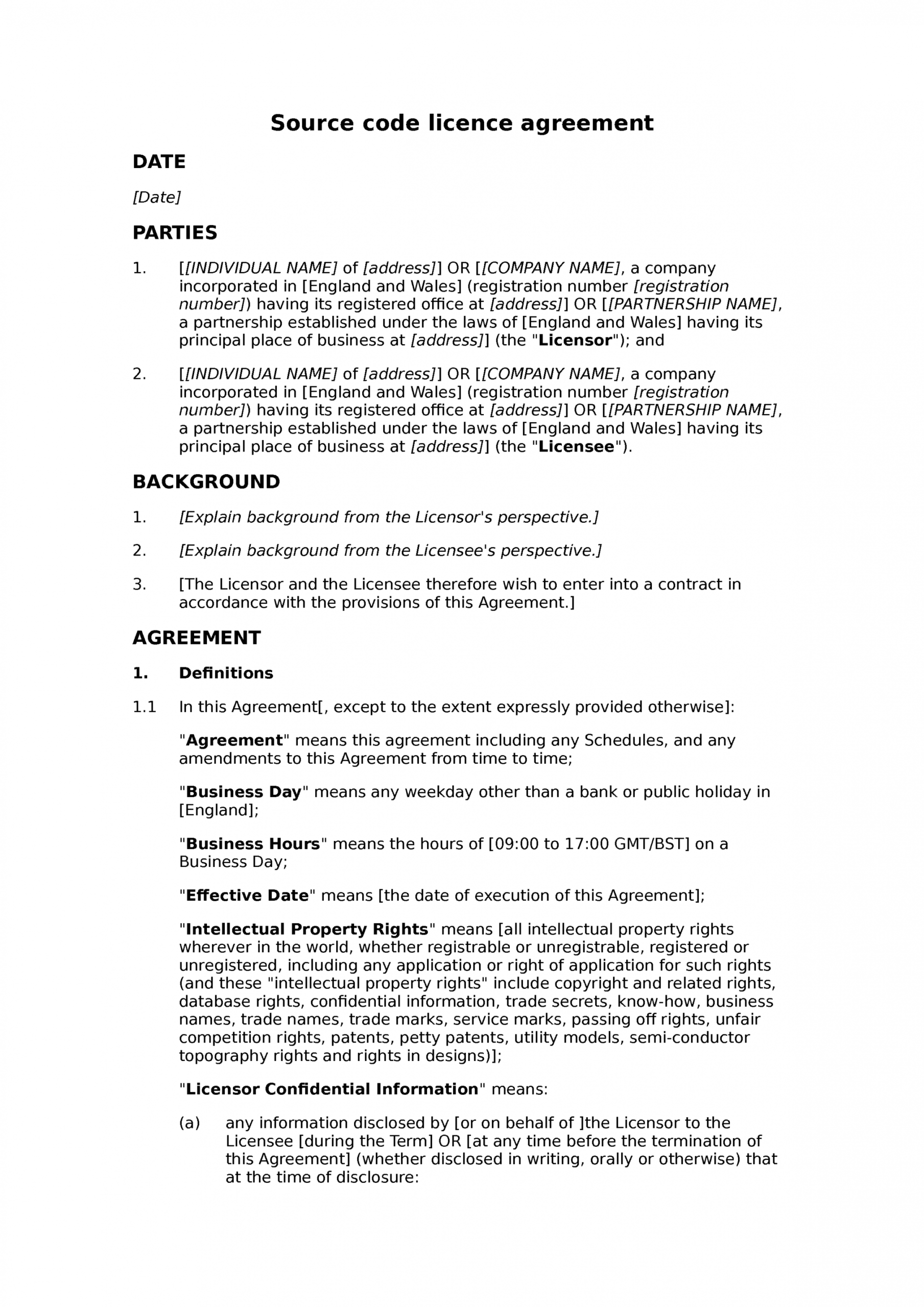 free source code licence agreement  docular ip license agreement template example