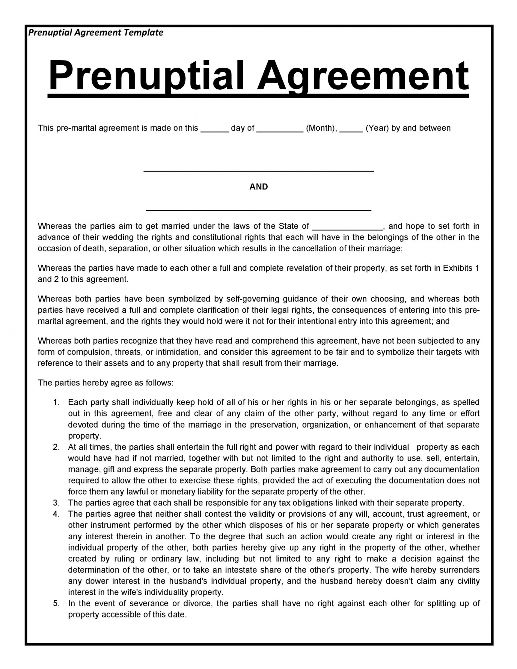 Printable 30 Prenuptial Agreement Samples & Forms ᐅ Templatelab