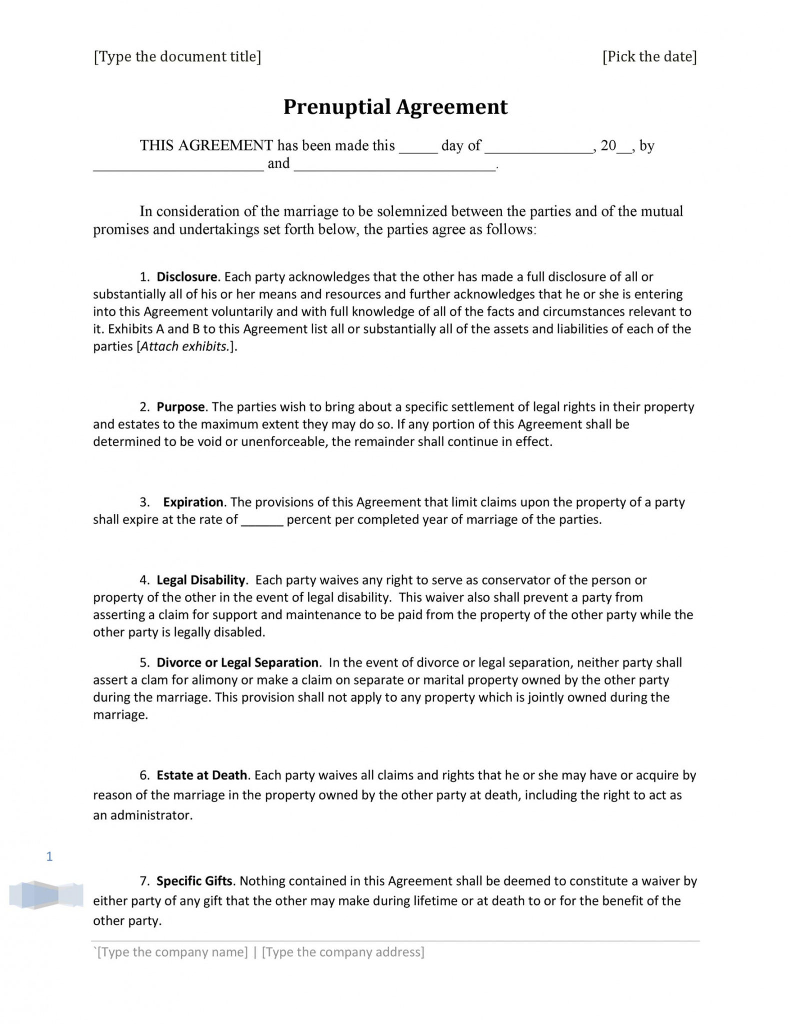 Printable 30 Prenuptial Agreement Samples Forms Templatelab Prenuptial Agreement Template