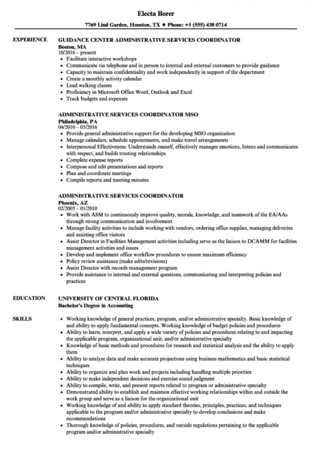 Printable Administrative Services Coordinator Resume Samples Velvet Printable Administrative Services Coordinator Resume Samples Velvet