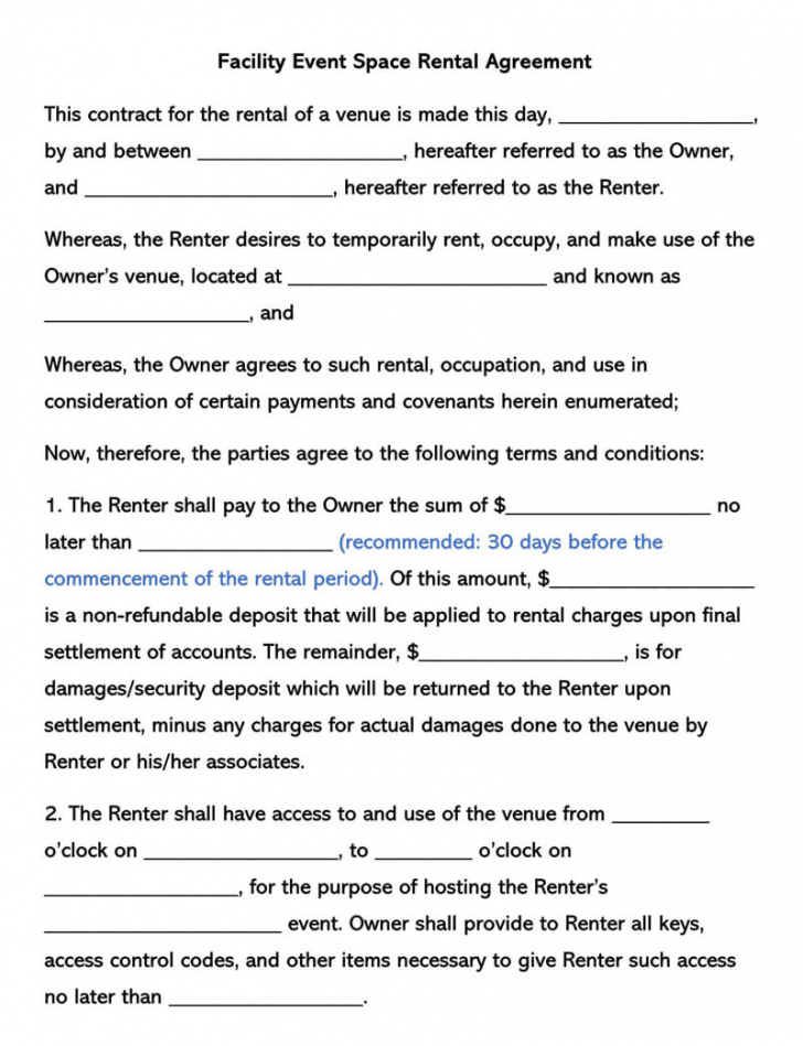 printable free facility event space rental agreement templates by state venue agreement template doc