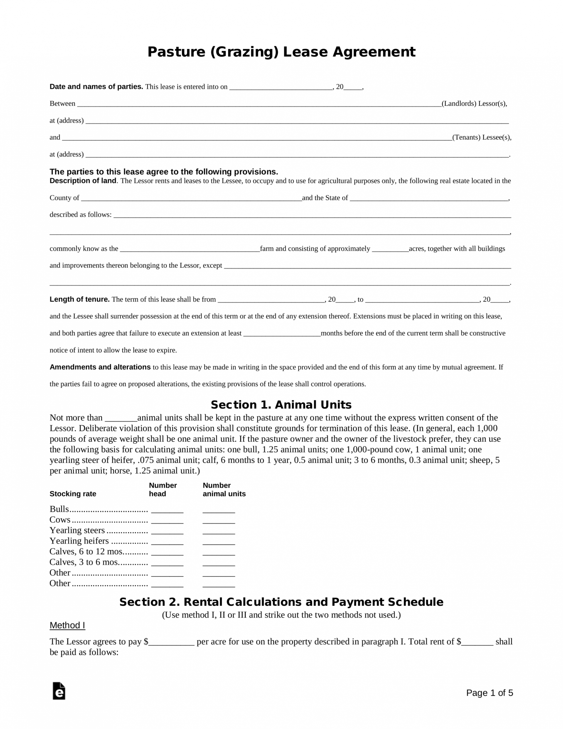printable free pasture grazing rental lease agreement template  pdf hay lease agreement template sample