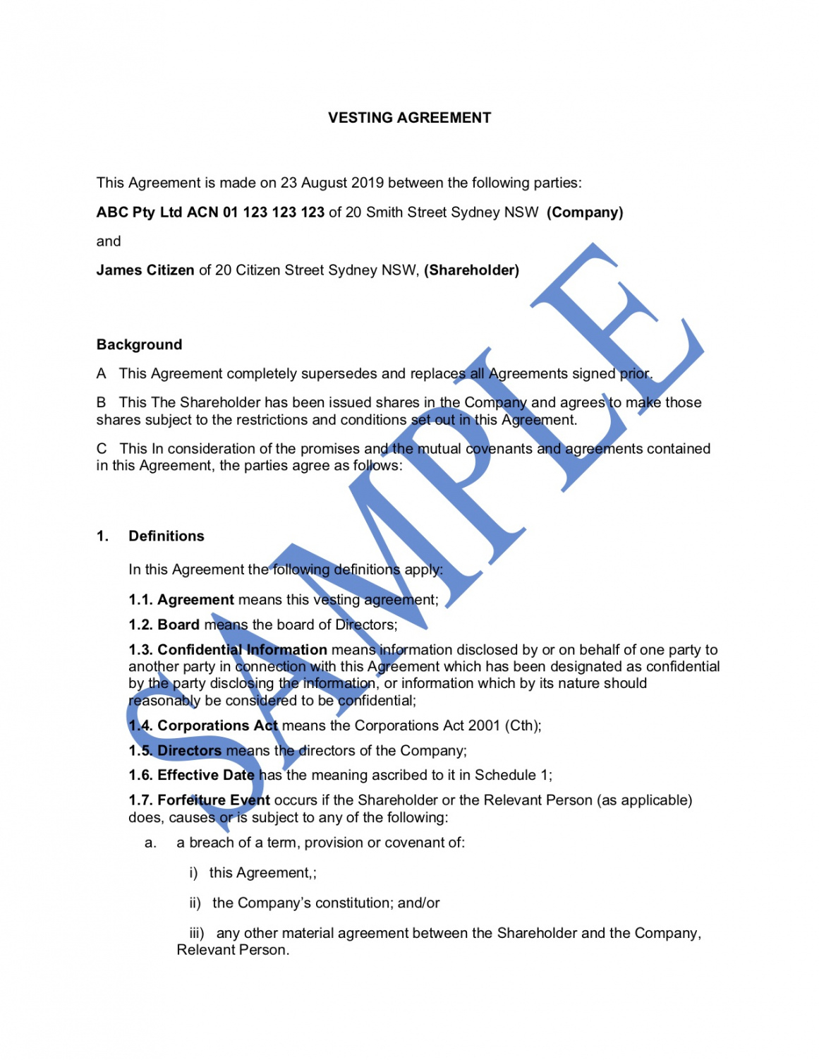 Founder Vesting Agreement Template