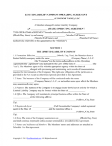 sample download multimember llc operating agreement template  pdf north carolina llc operating agreement template