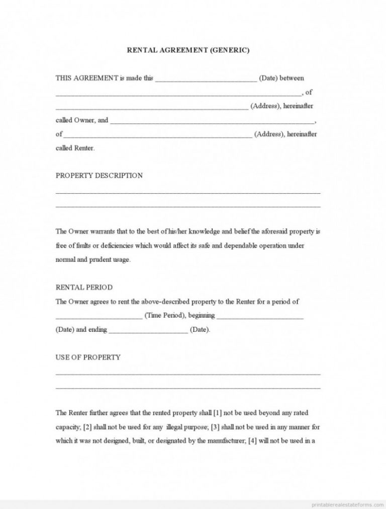 Printable Rental Agreement Form Texas