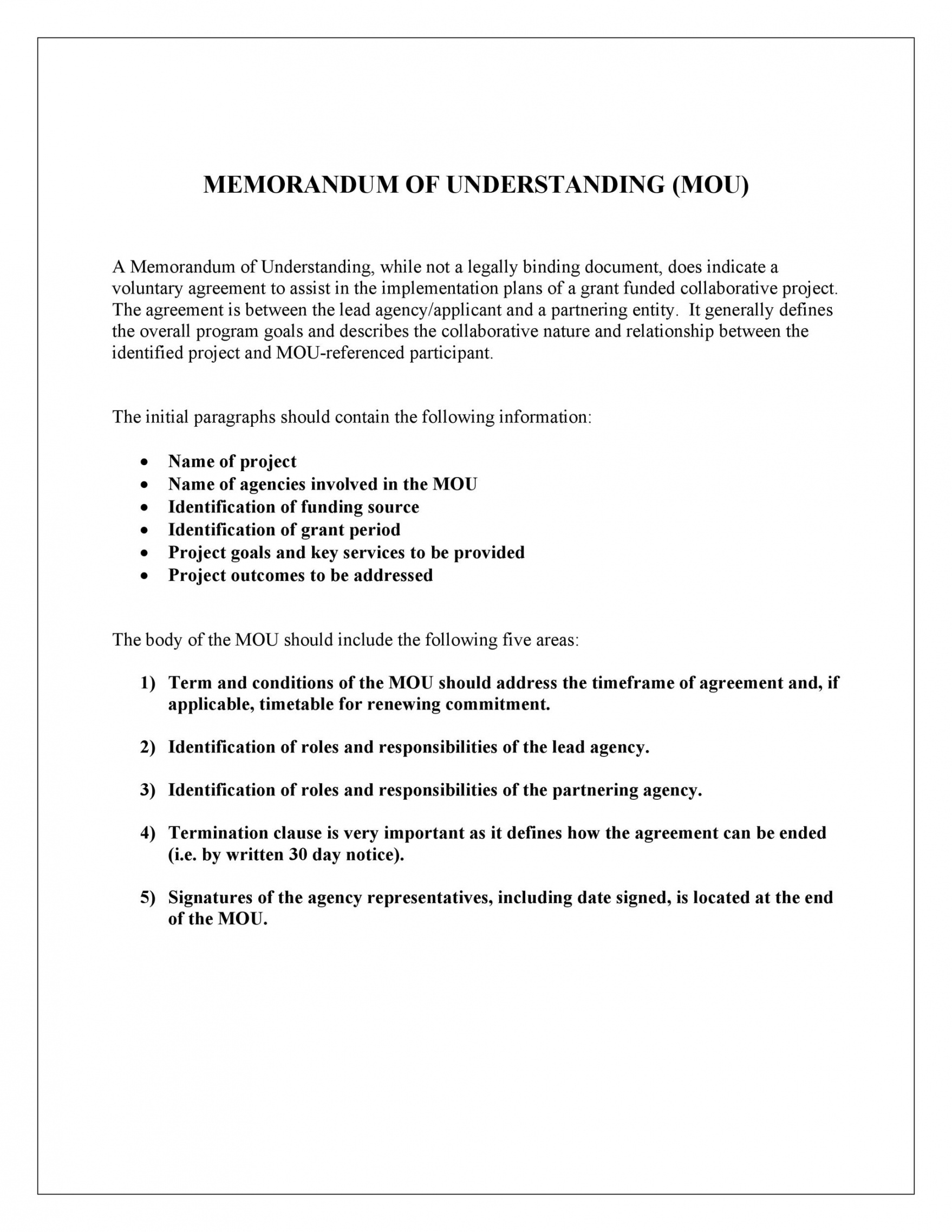 memorandum of agreement word format