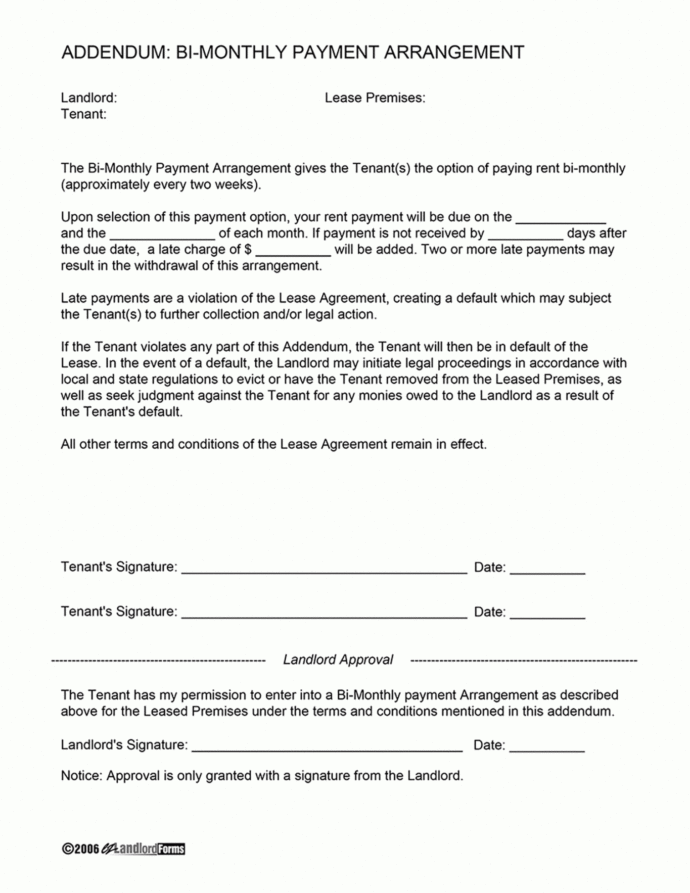 Biweekly Payment Arrangement Ezlandlordforms Payment Terms Agreement ...