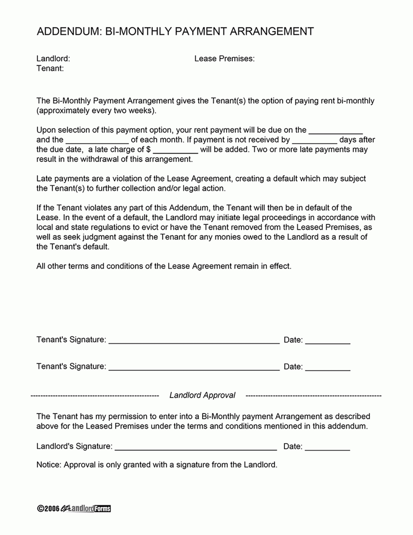 biweekly payment arrangement  ezlandlordforms payment terms agreement template excel