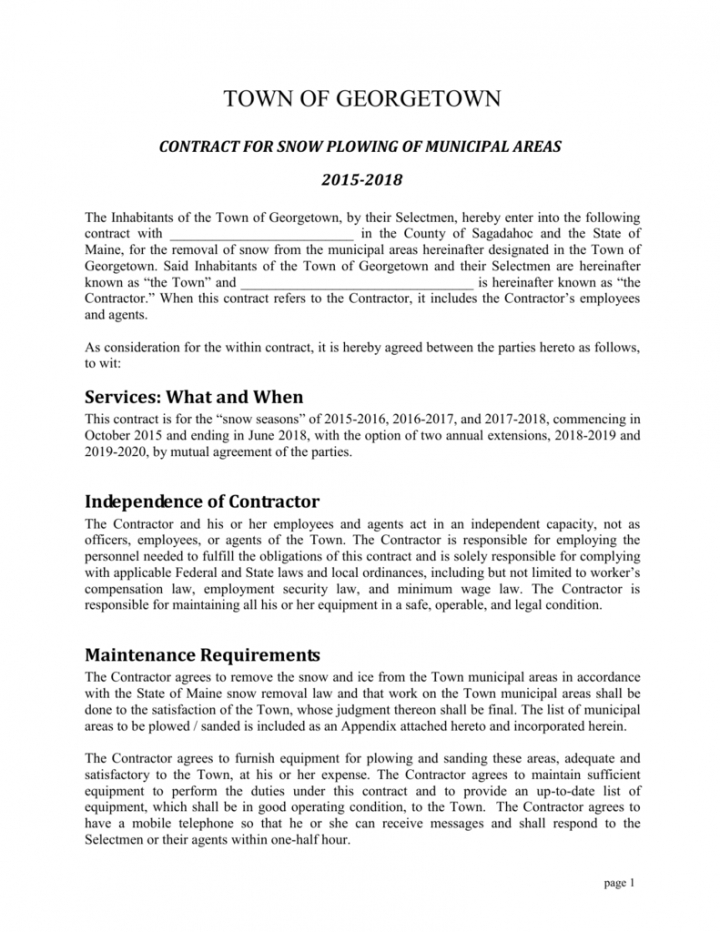 contract for snow plowing of municipal areas snow removal agreement template pdf