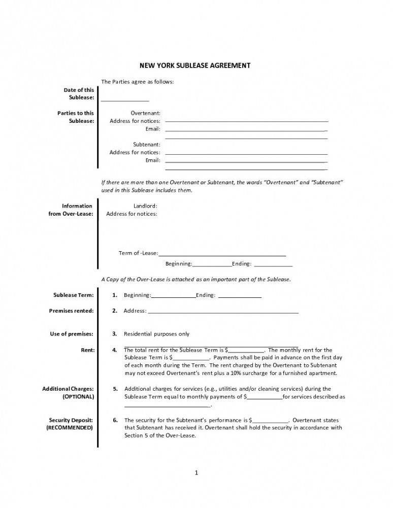 download free new york sublease agreement printable lease