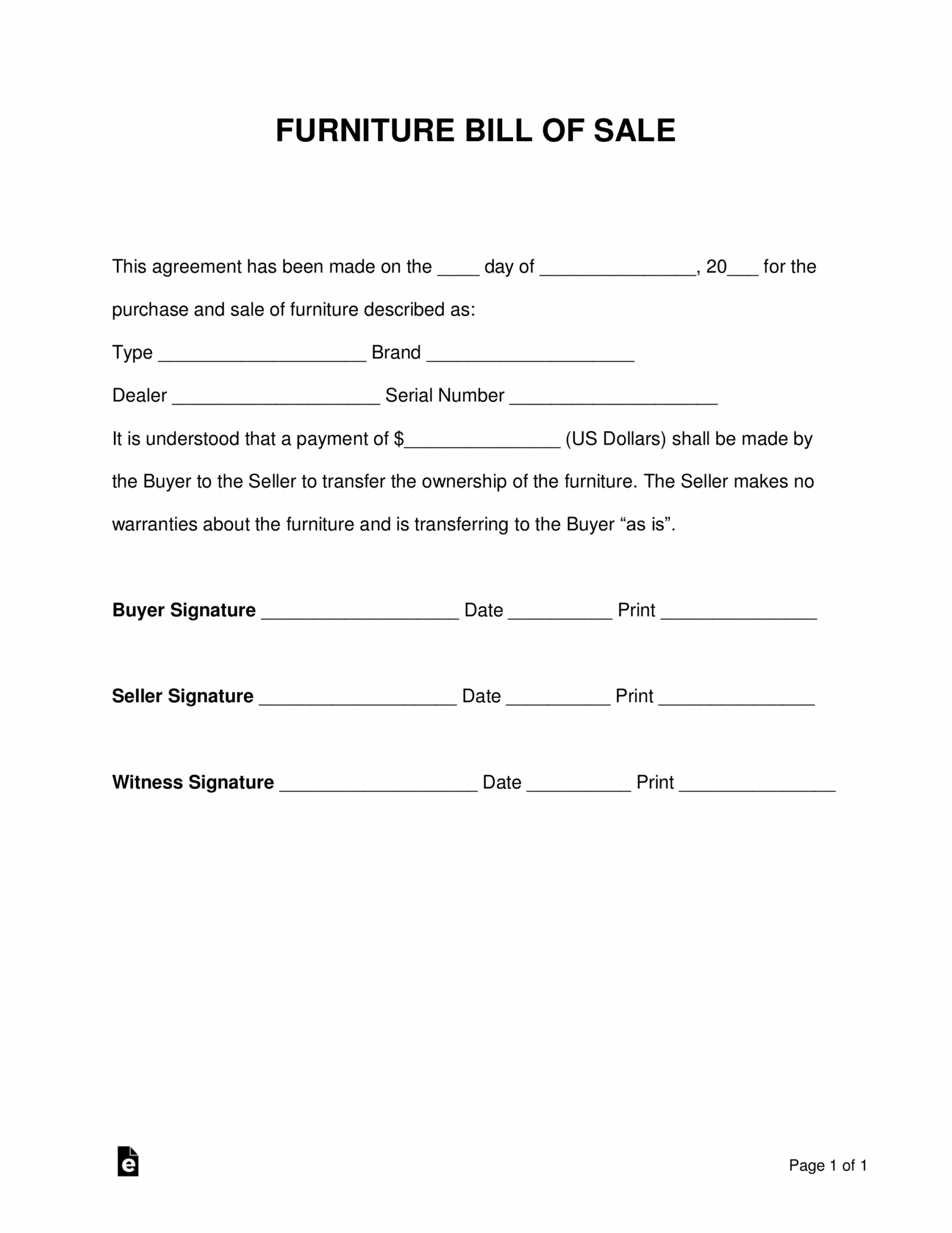 Furniture Purchase Agreement Template