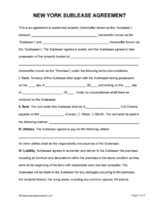 editable free new york sublease agreement  pdf  ms word sublease agreement template new york example