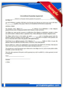 editable free printable unconditional guarantee agreement form generic guaranteed payment agreement template word