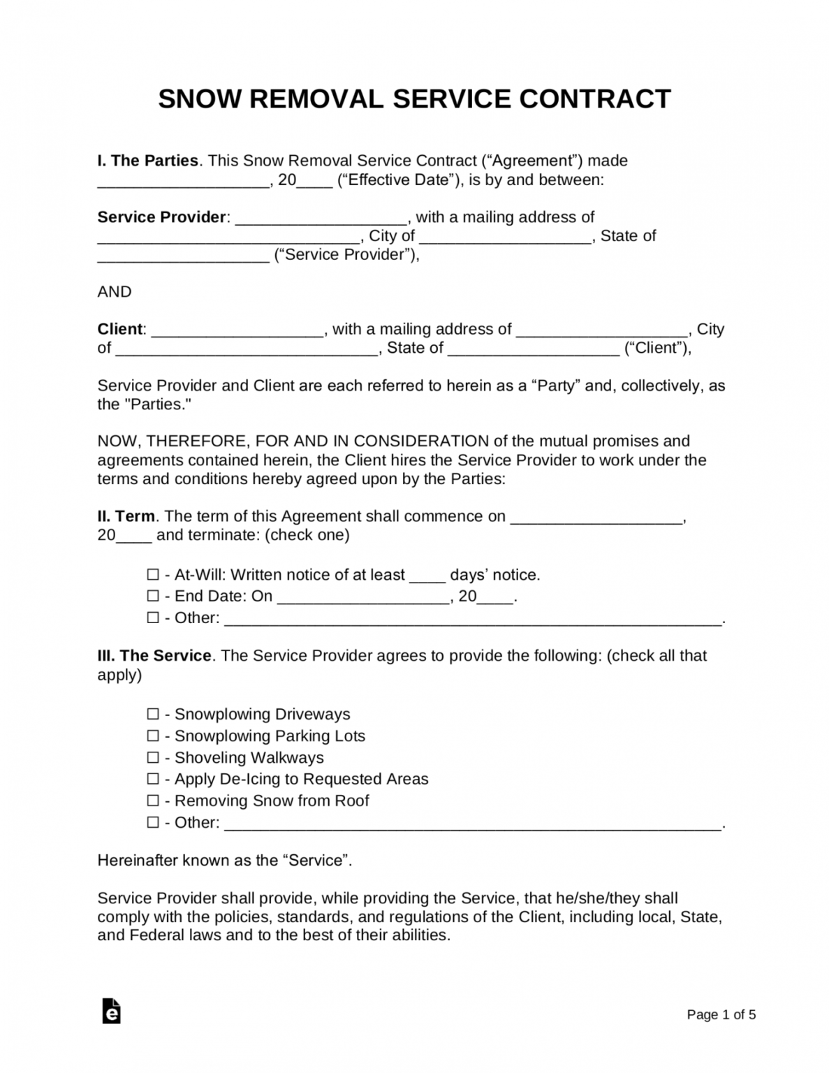 Editable Free Snow Removal Contract Template Samples Word Pdf Snow