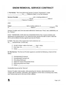 editable free snow removal contract template  samples  word  pdf snow removal agreement template sample