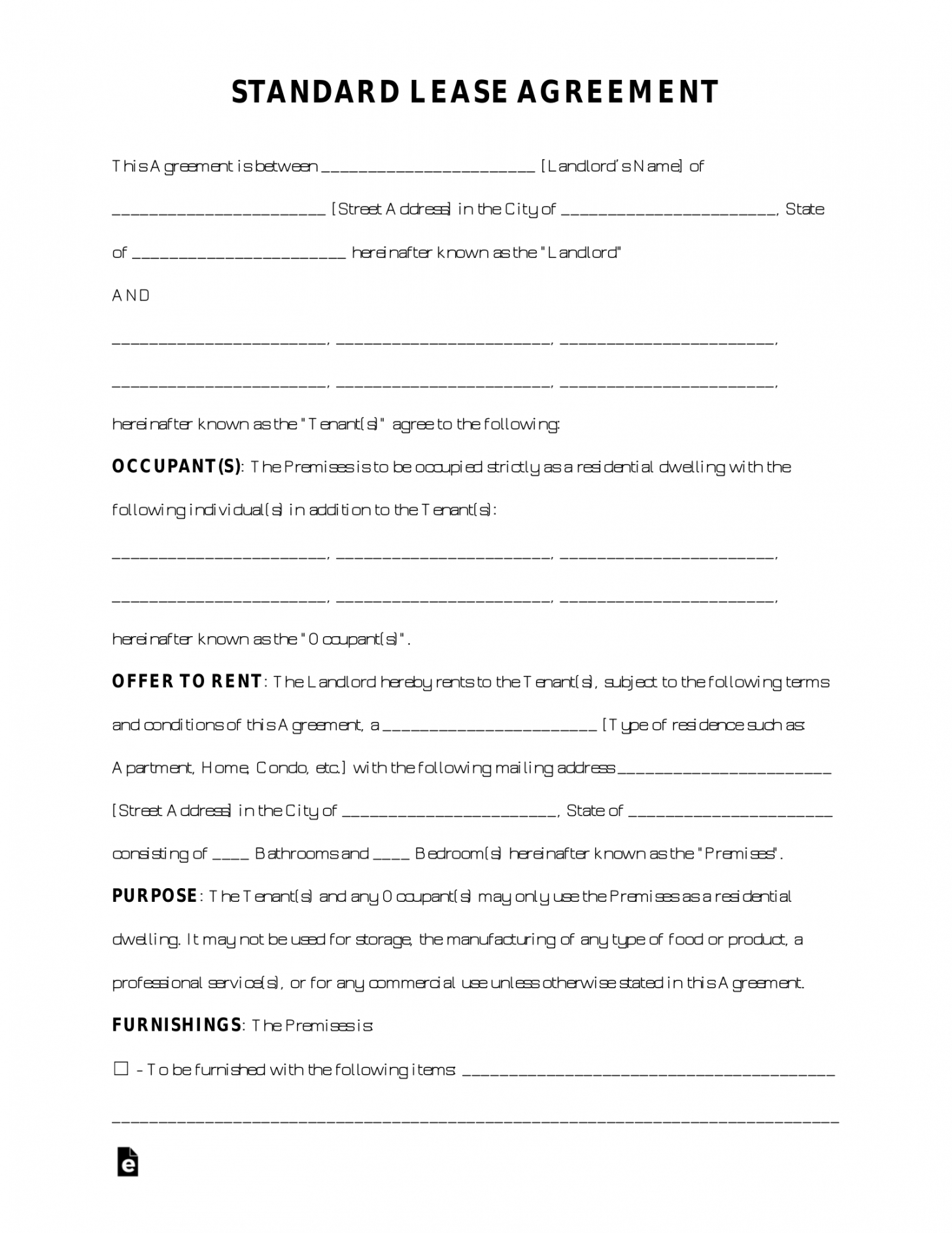 Editable Free Standard Residential Lease Agreement Template Pdf