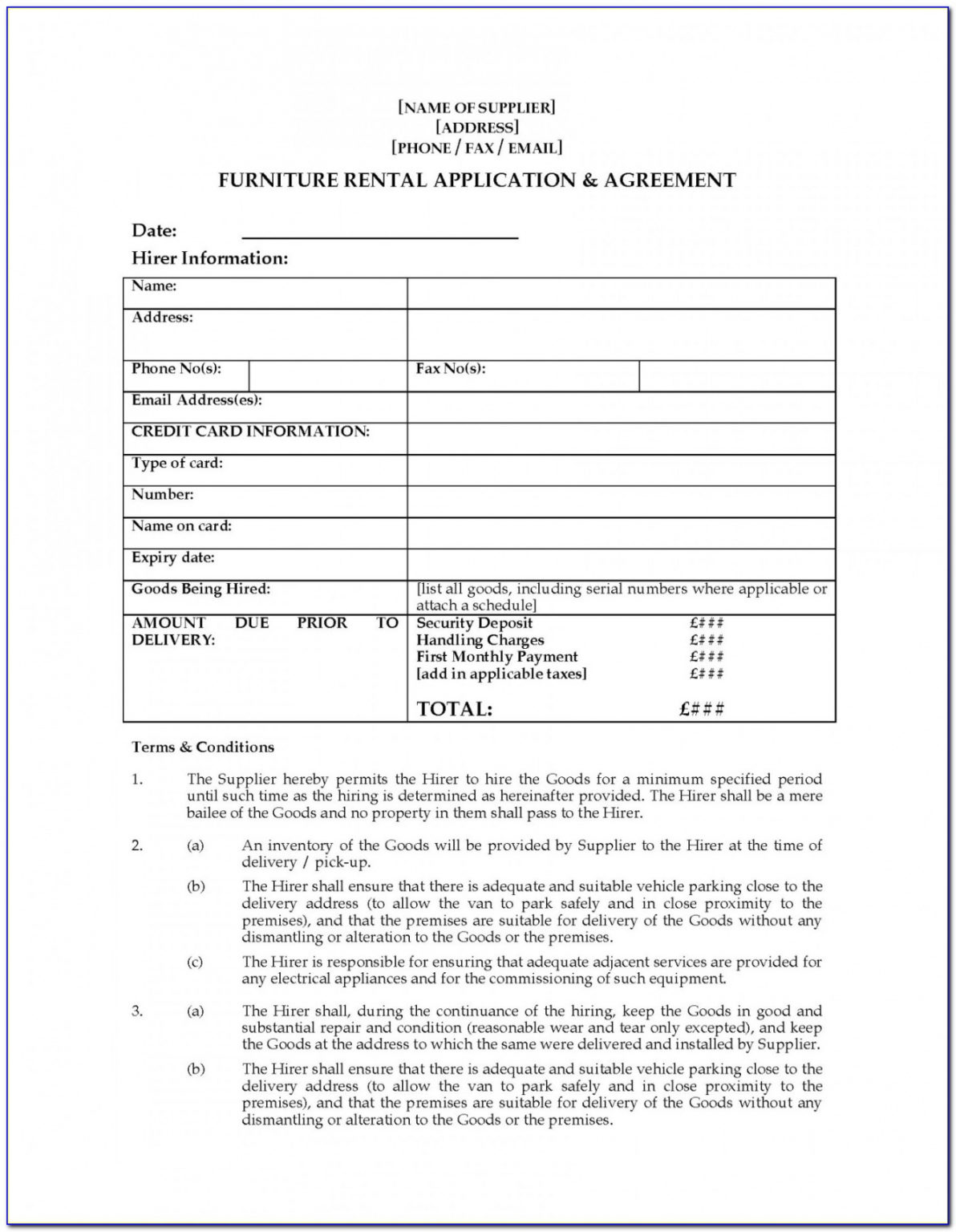 Table And Chair Rental Agreement Template