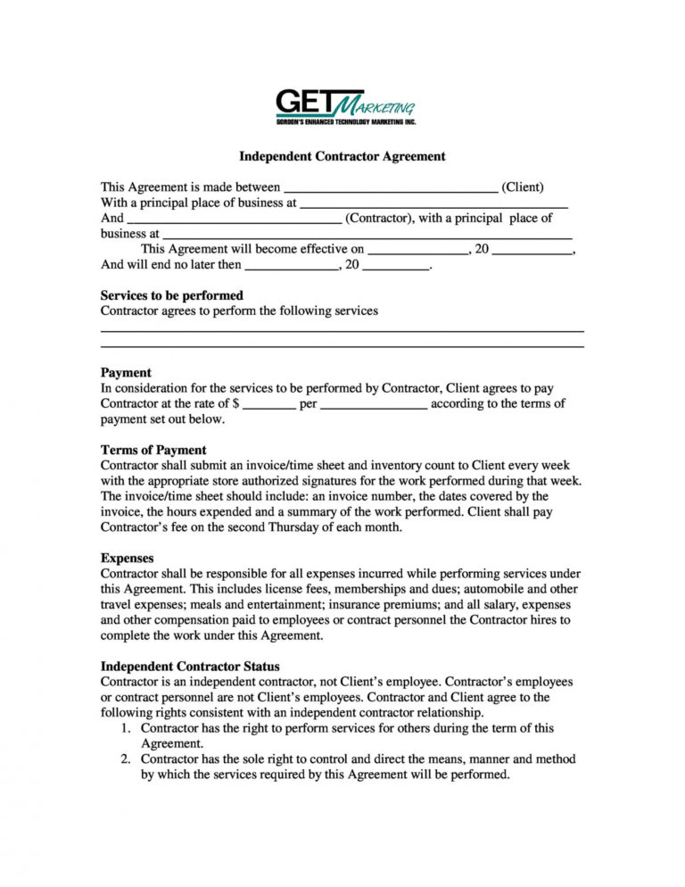 Independent Contractor Agreement Templates For Ms Word Hromus