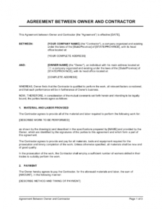 free agreement between owner and contractor template general contractor agreement template free word