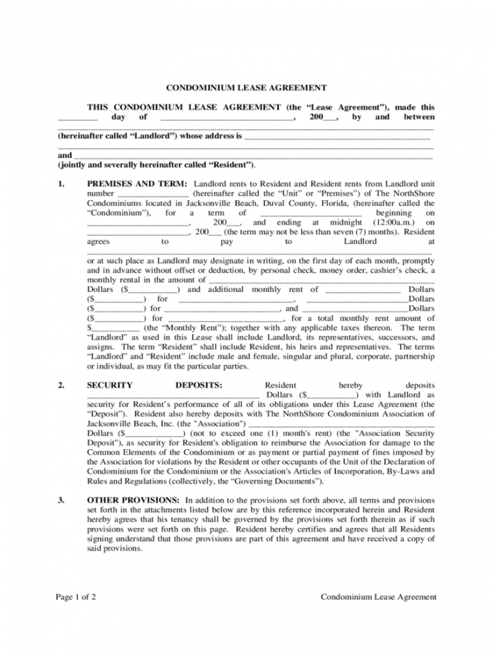 free condo lease agreement  10 free templates in pdf word condo lease agreement template pdf