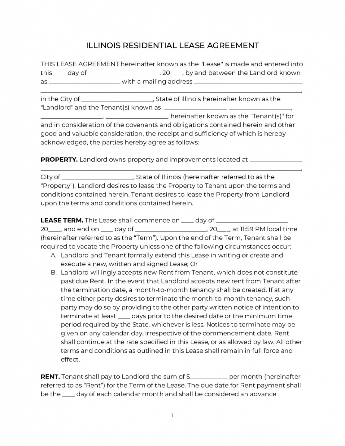 Residential Lease Agreement Illinois Template