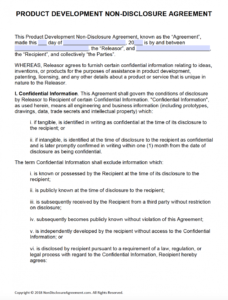 free product development nondisclosure agreement nda international nda agreement template