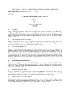 free temporary staffing agreement general staffing agreement template example